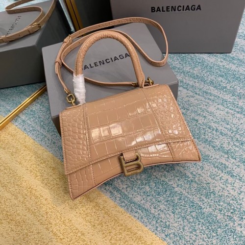 Balenciaga HOURGLASS BORSA PICCOLA CON MANICO pelle di vitello goffrata coccodrillo B108895E albicocca