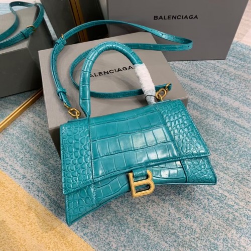 Balenciaga HOURGLASS BORSA PICCOLA CON MANICO pelle di vitello goffrata coccodrillo B108895E azzurro