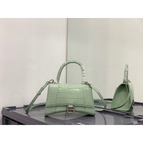 Balenciaga HOURGLASS BORSA PICCOLA CON MANICO pelle di vitello goffrata coccodrillo B108895E verde chiaro