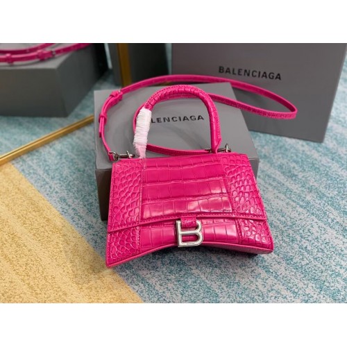 Balenciaga HOURGLASS BORSA PICCOLA CON MANICO pelle di vitello goffrata coccodrillo B108895E rosa neon