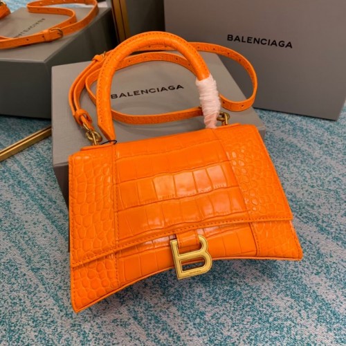 Balenciaga HOURGLASS PICCOLA BORSA CON MANICO pelle di vitello goffrata coccodrillo B108895E arancione