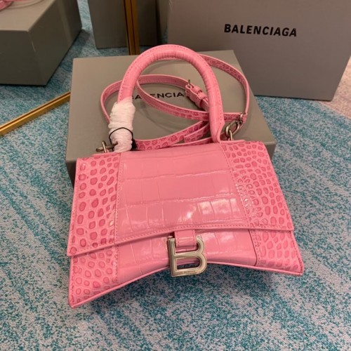 Balenciaga HOURGLASS BORSA PICCOLA CON MANICO pelle di vitello goffrata coccodrillo B108895E rosa
