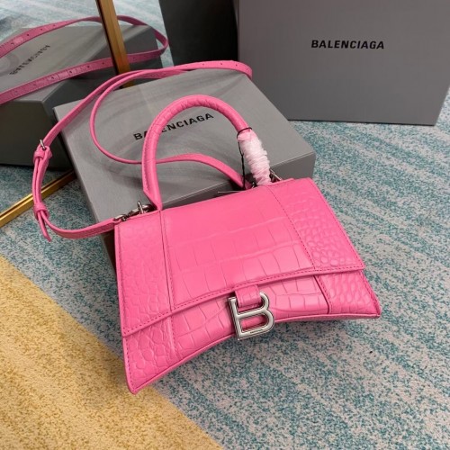 Balenciaga HOURGLASS BORSA PICCOLA CON MANICO pelle di vitello goffrata coccodrillo B108895E rosa