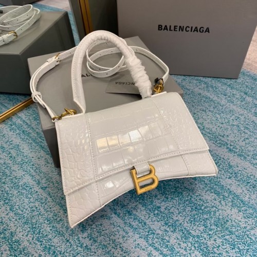 Balenciaga HOURGLASS BORSA PICCOLA CON MANICO pelle di vitello goffrata coccodrillo B108895E bianco