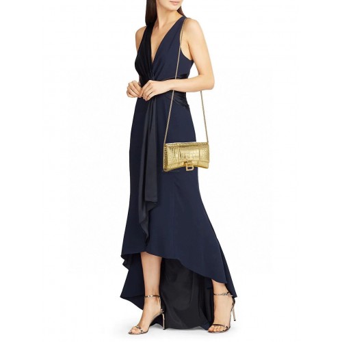 Balenciaga HOURGLASS Portafoglio Con Catena Coccodrillo In Rilievo 656050 Oro