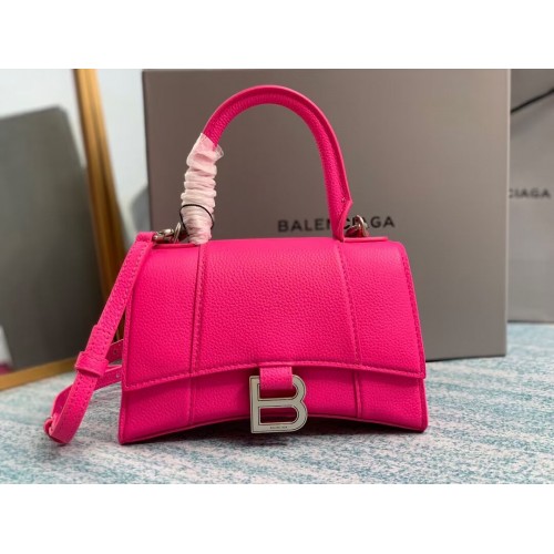 Balenciaga HOURGLASS XS BORSA CON MANICO TOP Pelle di vitello granulata B108896 rosa neon