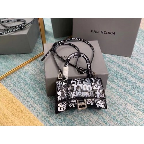 Balenciaga Hourglass XS Top Handle Bag 28331S Nero Bianco