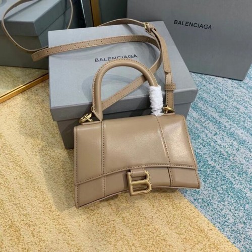 Balenciaga Hourglass XS Top Handle Borsa in pelle di vitello scatola lucida 28331 albicocca
