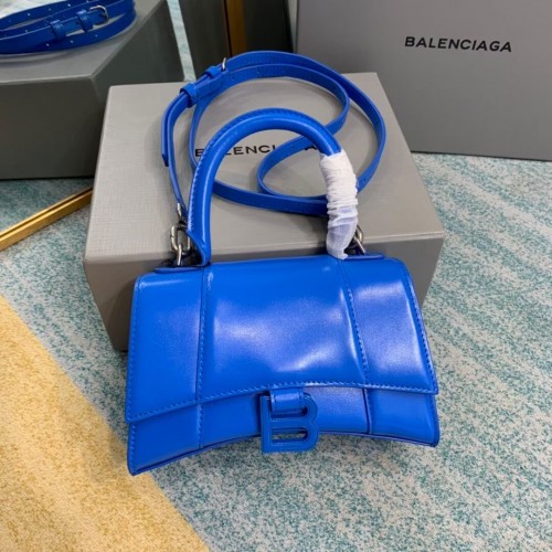 Balenciaga Hourglass XS Top Handle Borsa box pelle di vitello lucida 28331 blu
