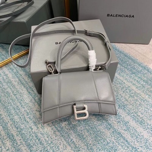 Balenciaga Hourglass XS Top Handle Borsa in pelle di vitello scatola lucida 28331 grigio