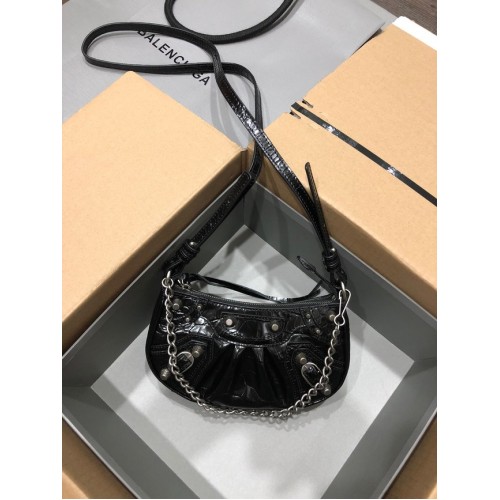 Balenciaga PORTAFOGLIO LE CAGOLE MINI CON CATENA COCCODRILLO GOFFRATO 9016 nero