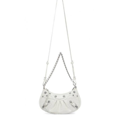 Balenciaga PORTAFOGLIO LE CAGOLE MINI CON CATENA COCCODRILLO GOFFRATO 9016 bianco