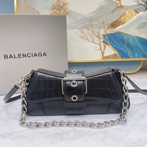 Balenciaga LINDSAY BORSA A SPALLA IN COCCODRILLO GOFFRATO CON TRACOLLA 6088 nero