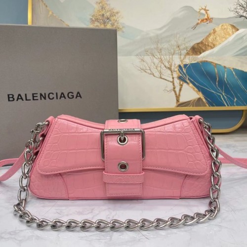 Balenciaga LINDSAY BORSA A SPALLA IN COCCODRILLO GOFFRATO CON TRACOLLA 6088 rosa