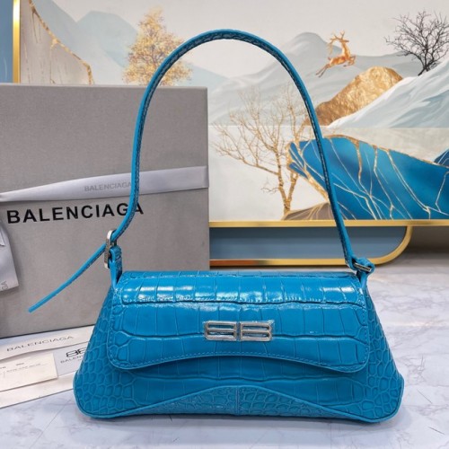 Balenciaga BORSA PICCOLA A SPALLA CON TRACOLLA LINDSAY COCCODRILLO GOFFRATO 6009 blu