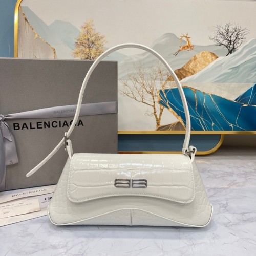 Balenciaga BORSA PICCOLA A SPALLA CON TRACOLLA LINDSAY COCCODRILLO GOFFRATO 6009 bianco