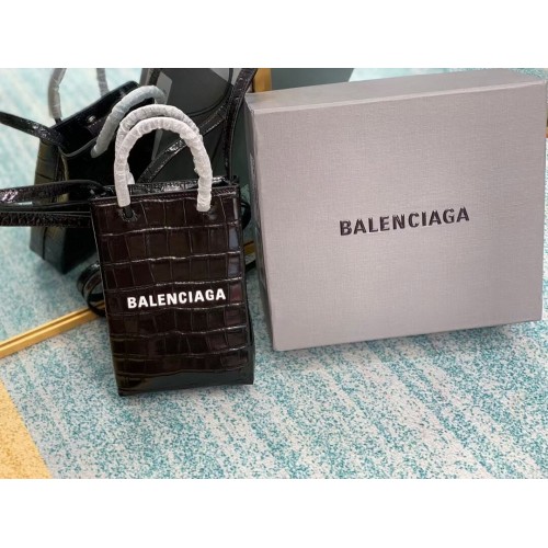 Balenciaga Borsa Mini Shopper Original in pelle di coccodrillo goffrata lucida B152865 nera