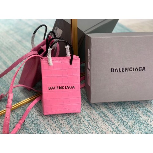 Balenciaga Original borsa mini shopper in pelle di coccodrillo goffrata lucida B152865 rosa