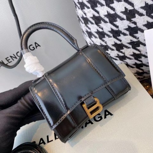 Balenciaga BORSA MINI TOP HANDLE DA DONNA HOURGLASS pelle di vitello scatola lucida M8000 nero