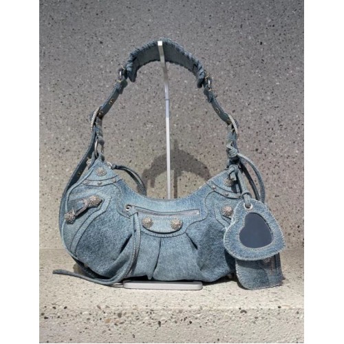 Balenciaga BORSA A SPALLA MEDIA LE CAGOLE DA DONNA 27541 Denim