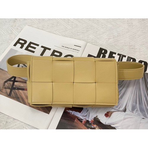 Bottega Veneta CASSETTE Mini intreccio leather belt bag 651053 ALMOND