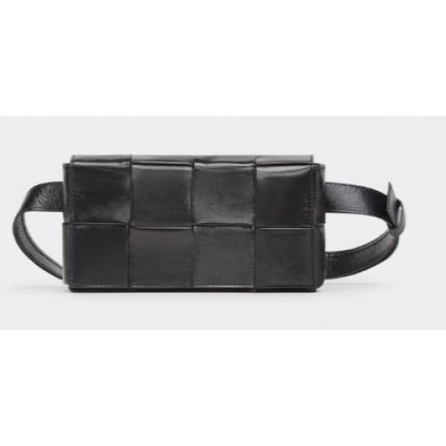 Bottega Veneta CASSETTE Mini intreccio leather belt bag 651053 black