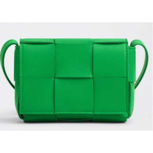 Bottega Veneta CASSETTE Mini intreccio leather cross-body bag 666688 Parakeet