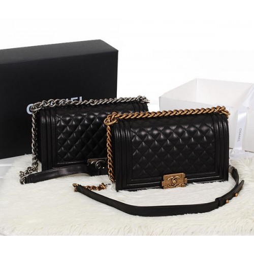 Boy Chanel A67086 Borsa a tracolla con patta nera Pelle di vitello originale