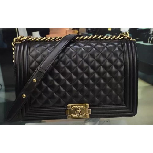 Boy Chanel Borsa con patta nera Pelle di montone originale A67088 Oro