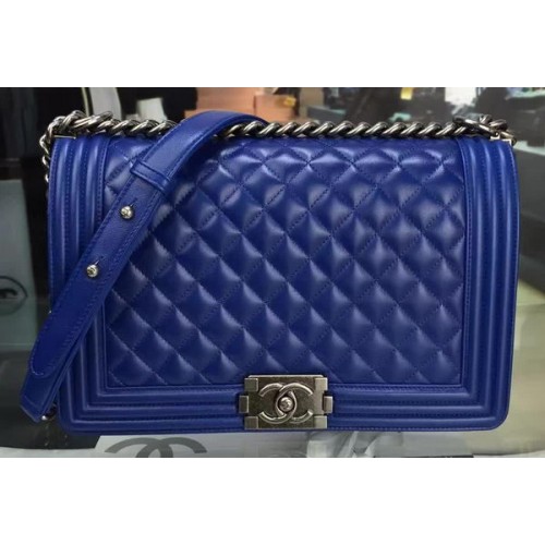 Boy Chanel Flap Bag Blu Pelle di montone originale A67088 Argento