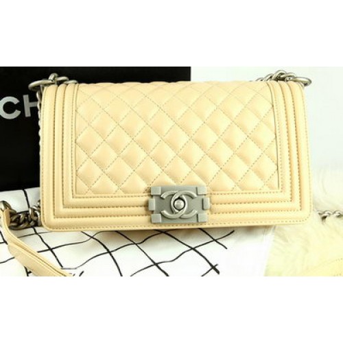 Boy Chanel Flap Bag Originale Albicocca Perla Pelle Di Pecora A67086 Argento