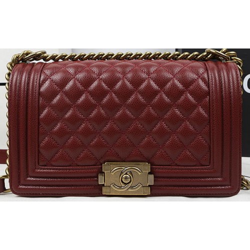 Boy Chanel Flap Bag Originale Borgogna Modello Cannage A67025 Oro
