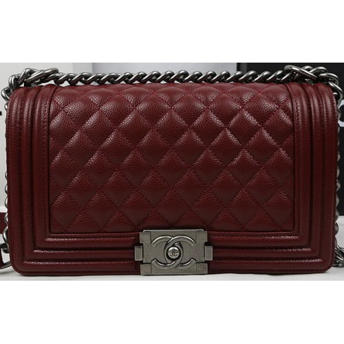 Boy Chanel Flap Bag Originale Borgogna Modello Cannage A67025 Argento