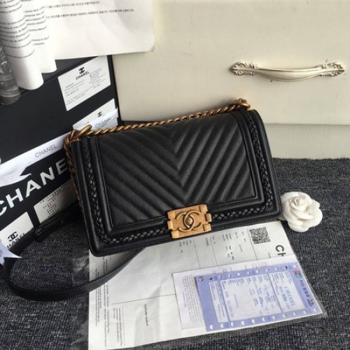 Boy Chanel Flap Bag Original Chevron Leather A67086 Nero