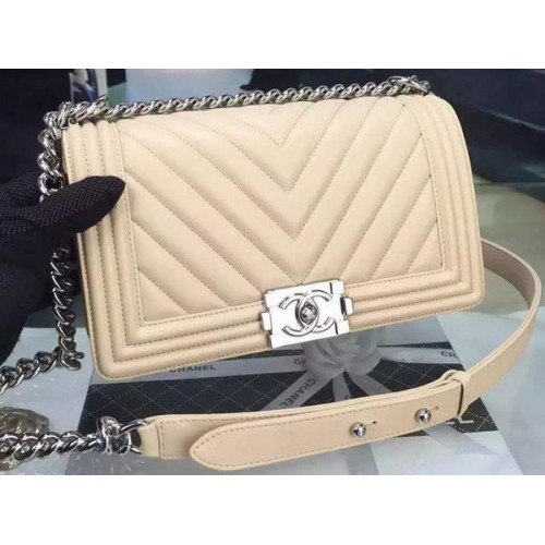 Boy Chanel Flap Bag Original Chevron Nabuk Leather A5708 Albicocca