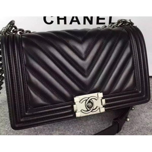 Boy Chanel Flap Bag Originale Chevron Pelle Nabuk A5708 Nero