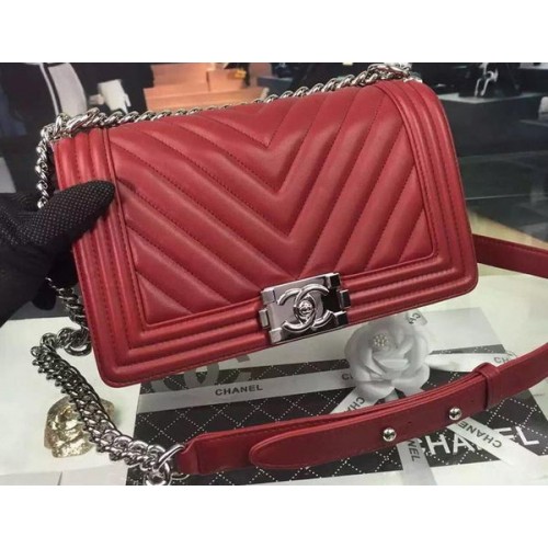 Boy Chanel Flap Bag Original Chevron Pelle nabuk A5708 Borgogna