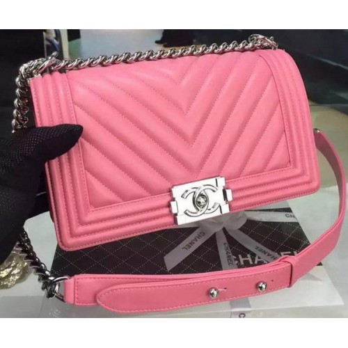 Boy Chanel Flap Bag Original Chevron in pelle nabuk A5708 rosa