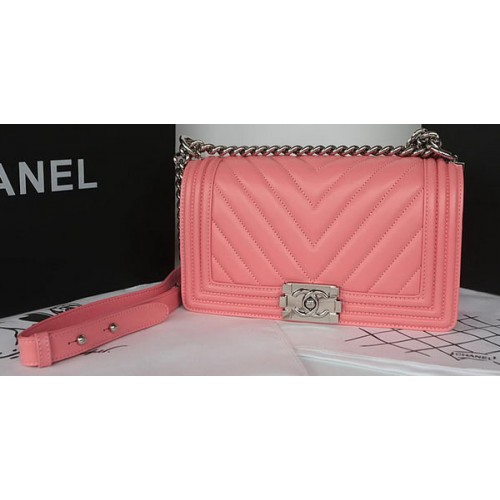 Boy Chanel Flap Bag Originale Chevron Pelle di pecora A67025 Rosa
