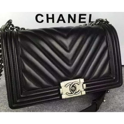 Boy Chanel Flap Bag Original Chevron pelle di montone A5708 nera