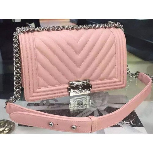 Boy Chanel Flap Bag Original Chevron pelle di montone A5708 rosa