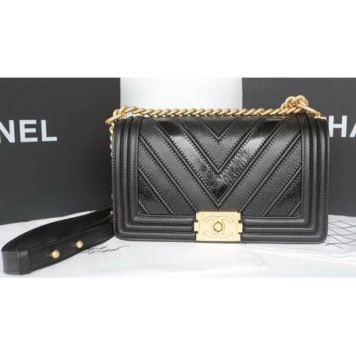 Boy Chanel Flap Bag Original Chevron in pelle di montone A92193 nera