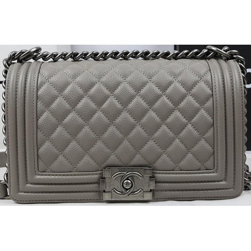 Boy Chanel Flap Bag Original Gray Cannage Pattern A67025 Silver