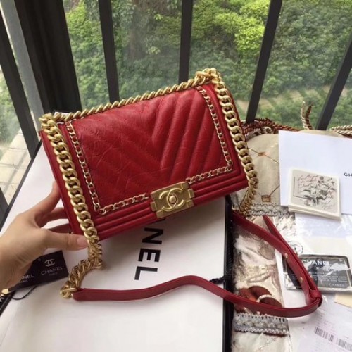 Boy Chanel Flap Bag Original Leather B67086 Rosso