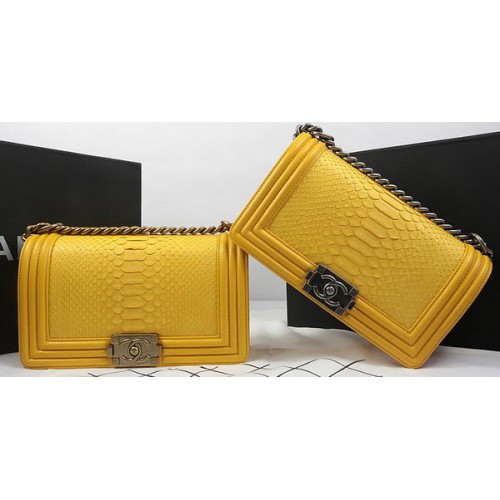Boy Chanel Flap Bag Original Python Leather A67025 Giallo