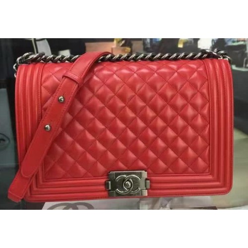 Boy Chanel Flap Bag Rosso Pelle di montone originale A67088 Argento