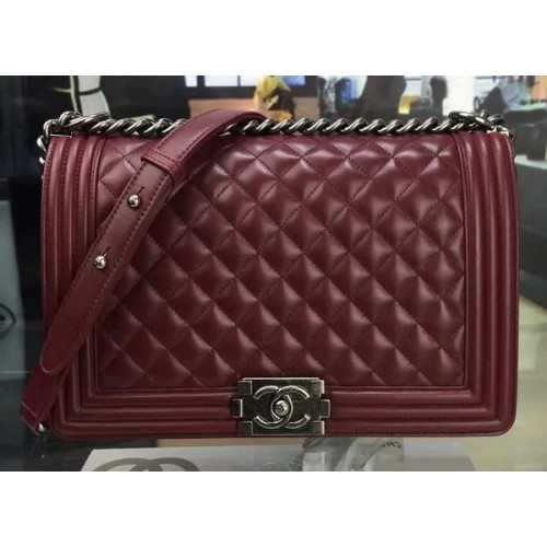 Boy Chanel Flap Bag Vino Pelle di montone originale A67088 Argento