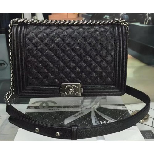 Boy Chanel Flap Borse Original Black Cannage Pattern A67088 Silver