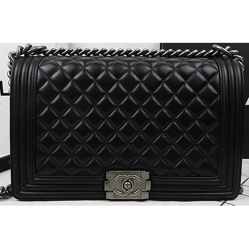 Boy Chanel Flap Borse Pelle di montone nera originale A67088 Argento