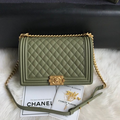 Boy Chanel Flap Borse Original Caviar Leather A67088 Verde scuro